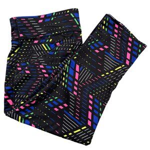 Xersion Womens Size L Geometric Print Cropped Leggings Black Multicolor Stretch